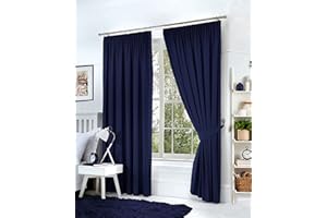 HACHETTE LTD Hachette Thermal Blackout Curtains Pencil Pleat Tape Top Including Pair of Tiebacks (Navy Blue, 66" X 54")