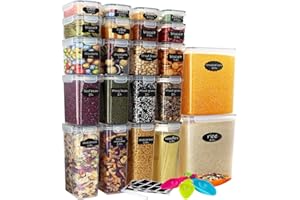 "Hibisaws Pojemniki do Żywności Plastikowe - Zestaw 22szt. o pojemności 47L. Idealne na przechowywanie m.in. mąki, ryżu, płatków, cukru, makaronów. Bez BPA, z pokrywkami. Idealny organizer kuchenny."