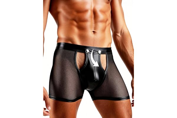 ohyeahlady Sexiga boxershorts för män med öppning, nätunderkläder, transparenta klubbkläder, herr, PU-läder, påse, underkläder, stora storlekar, kalsonger, gay sissy-underkläder, shorts, party