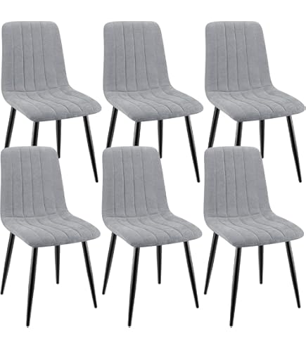 Set 4 Sedie Da Pranzo In Lino Grigio Scuro Con Gambe In Metallo Nero - Ergonomiche E Resistenti Fino A 150 Kg - 3