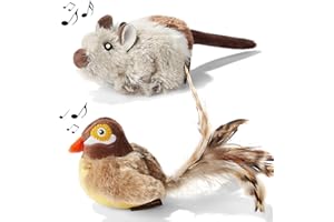 Pawsayes Jouet Chat Interactifs, 2 Pièces Souris en Peluche et Oiseaux, Automatique Melody Chaser Chat Jouet