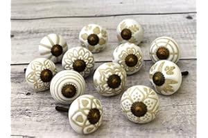 ARTISNO Boutons et poignées colorés en céramique pour armoires de cuisine, salle de bain, commode, tiroirs, commode, faits main (beige)