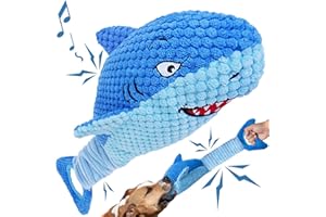 VITSCAN Juguetes para perros grandes, juguetes chirriantes para masticadores agresivos, juguetes masticables de peluche para dentición, juguetes interactivos para perros de tiburón para mantenerlos ocupados,