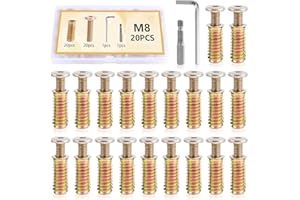 ENUTROF Wkład gwintowany do drewna i śruby M8 x 30 mm 20 szt. Nakrętki wkręcane ze stali węglowej z kluczem sześciokątnym do mebli drewnianych, okuć meblowych (M8 x 30)