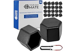 ‎YOUR DAY MATE Wheel Bolt and Nut Caps Set, 22 Pieces, for 21 mm Hex Bolts and Nuts, Minimum Diameter 28 mm Rims Screw Hole, Silicone Wheel Nut Caps in Black, 2 x Tool, Wheel Bolt Cover