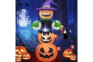 Danxilu 6 FT Halloween Inflatables Pumpkin, Halloween Inflatable Pumpkin Stack Blow Up Halloween Decoration Jack-o-Lantern with Witch Hat Build-in LEDs for Holiday Party Yard Garden Lawn