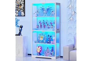 BROTTAR Display Cabinets with Glass Doors & 3 Color Lights, 4 Tier Curio & Bookcase Storage Cabinet for Living Room, Glass Display Cabinet for Collectibles, Trophy, Books, White