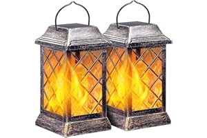 Lanterne Solaire Exterieur Jardin, Solarbaby 2 Lampes Solaires Extérieure en Métale IP65 Étanche flamme Lanterne Solar idéales pour jardins décoration cour,Noël Balcon, bronze