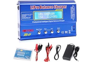 EMEPOVGY 80W Chargeur de Balance Déchargeur pour Batterie LiPo/Li-ION/Life (1-6S), NiMH/NiCd (1-15S), Chargeur de Balance Rc Hobby LED avec Adaptateur Secteur(2A 20V)