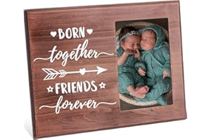 FINGERINSPIRE Born Together Friends Forever Picture Frame 10x15cm Twin Baby Photo Frame with Heart & Arrow Patterns Hanging/Tabletop Wooden Picture Frame Twin Gift Frame for New Baby Nursery Decor