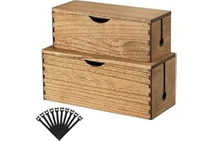 KIRIGEN Kabel-Management-Box aus Holz, Kabel-Organizer, Versteck, Steckdosenleisten, elektrische Stecker, Schreibtischkabel, Station, Schutz, 2 Stück, Dunkelbraun
