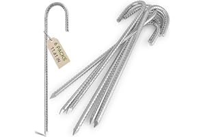 Graxury 12inch Heavy Duty Trampoline Tents Anchor Ground Pegs - Galvanized Steel Rust-Proof J Hook Rebar Stakes Fit Trampolines Camp Garden Shed Swings with Chisel Point End