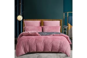LUOFANFEI Bettwäsche Winter Kuschelig 200x220 cm Cashmere Touch Rosa Altrosa Grau Microfaser Flauschig Fleece Winter Bettwäsche Plüsch Bettbezug Set Kuschelig Microfaser Winterbettwäsche mit Reißverschluss
