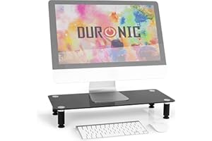 Duronic Monitor Stand Riser DM052-2 | Laptop and Screen Stand for Desktop | Black Tempered Glass | Support for a TV or PC Computer Monitor | Ergonomic Office Desk Shelf | 20kg Capacity | 56cm x 24cm