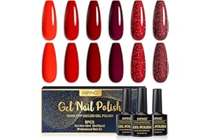 INPING Vernis Semi Permanent Rouge,6 Couleurs Rouge Bourgogne Rouge foncé Pailleté Vernis Gel UV Semi Permanent Soak Off UV/LED Vernis à Ongles Pour Femmes DIY Nail Art Salon,8ML