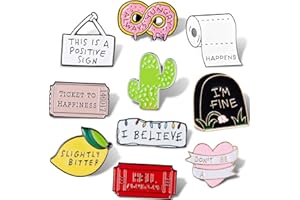 WILLBOND 10 Pezzi Carini Pin Lettera Smalto Spilla Cartoon Spilla Proverbio per Vestiti Borse Giacche Accessori DIY Artigianato Natale Metallo, Metallo