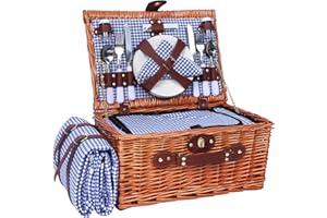 ‎HYBDAMAI HYBDAMAI Picknickkorb Set für 4 Person mit Kühlfach und wasserdichte Picknickdecke, Abnehmbarer Riemen, Besteck Set, für Camping, Strand, Wandern, BBQ und Familie/Paare Geschenke, Zubehör