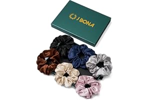 J Bona Hair Bands for Women – Premium Silk Hair Scrunchies, No-Damage Scrunchies for Women, Soft Hair Ties & Elastic Hair Bobbles for All Hair Types, Multi-Colour, 6-Pack