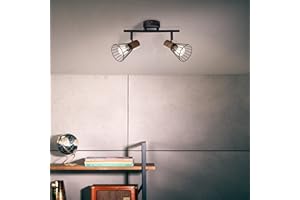 Lightbox Lámpara de techo con 2 focos, 2 bombillas E14 máx. 18 W, metal/madera, madera oscura/negro mate