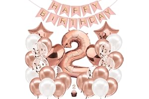 envami® Decorazioni Compleanno 2 anni Bambina Oro Rosa - Kit Palloncini Compleanno 2 anni - Festoni Compleanno Bambina - 2anni Di Compleanno - Palloncini 2 anni Compleanno - Addobbi Compleanno