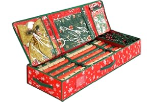 ENIPATE 42'' Christmas Wrapping Paper Storage Bag, 600D Oxford Fabric Gift Wrap Organizer, Xmas Ribbon Accessories Containers Bag with Flexible Partitions & Pockets Large Capacity Ornaments Storage Box