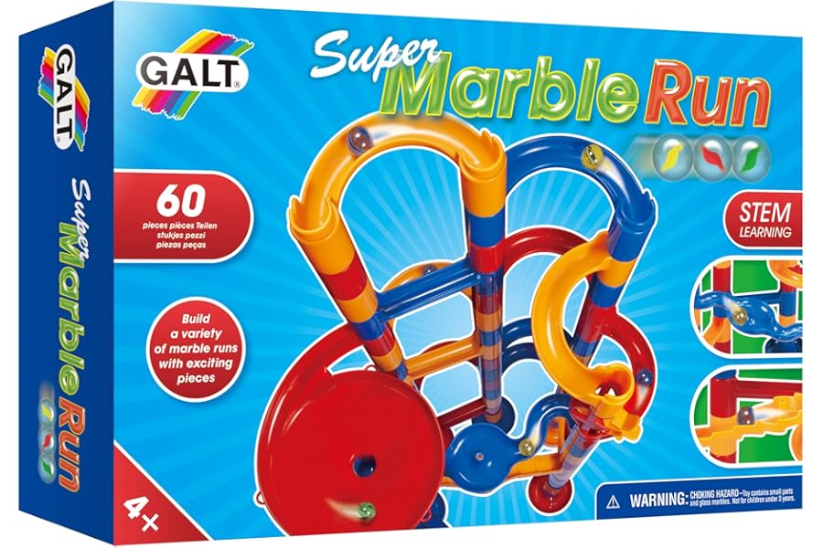 Galt Super Marble Run - 60Pc Kids Construction Set, Fun Childrens Building Toys - Young Engineer Cause and Effect Toys - STEM Learning and Design Skills - Gift for Boys and Girls - Ages 4 Years Plus