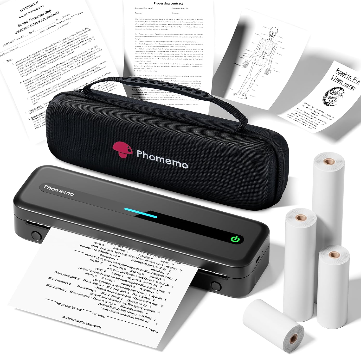 Phomemo M832 Impresora Térmica, Impresora Portátil A4 Compatible con Phone Mediante Bluetooth, Windows y macOS Mediante Cable USB, con Maletín de Transporte y 4 Rollos de Papel Térmico, Negro