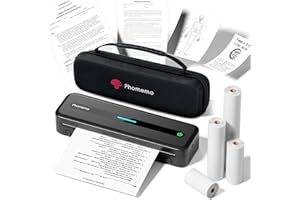 Phomemo Portable Printer, 300dpi Thermal Printer A4 for Home, Photo, Invoice, Study, Bluetooth Monochrome Printheads Includes Carry Bag and 4 Rolls of Thermal Disposables, Black
