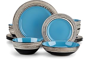vancasso Dinner Sets, Stoneware Vintage Look Plates and Bowls Set, 16-Piece Dinner Set for 4, Include Dinner Plate, Dessert Plate, Pasta Bowl and Cereal Bowl, Arbre Blue