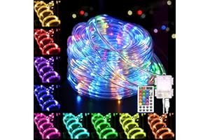 Tacobey LED Rope Lights, 33Ft 100LED RGBW String Lights Outdoor Tube Lights Waterproof with Remote, 16 Colors Decorative Lights for Party Wedding Garden Decorations - Battery Powered&USB