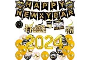 NOJGAC New Years Eve Decorations, Happy New Year Party Decorations 2024, Happy New Year Balloons 2024, Happy New Year Banner, Gold Happy New Year Decorations, New Year Eve Party Decorations 2024