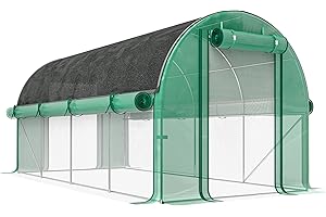 Outsunny Invernadero de Exterior 4,5x2x2 m con Cubierta Extra de Túnel con Paredes Laterales Enrollables 8 Ventanas de Malla y 2 Puertas Enrollables Invernadero para Jardín Patio Verde