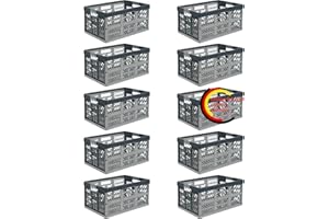 KiNDERWELT Juego de 10 robustas cajas plegables profesionales de 45 l a 50 kg - caja de almacenamiento, cesta de transporte, Plata/Gris