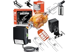 KESSER® Asador Juego de brochetas para Barbacoa de acero inoxidable 107 cm | Universal para Parilla de Gas Weber Spirit con 4 agujas, pinza, Pieza mango y motor, pincho para Grill Negro