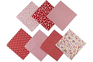 Jukway Pack of 7 Cotton Fabric 50 x 50 cm Squares Patchwork Fabrics for Sewing Quilting DIY Decoration Crafts Pure Cotton Fabric Printed Various Patterns Fabric Packages (Red)
