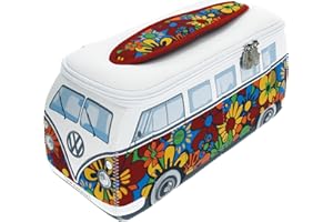 BRISA VW Collection - Bolsa de Neopreno Universal para Maquillaje, Viajes y Farmacia Volkswagen T1 Camper Bus (Flower/Multicolor/Grande).