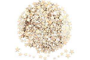 BBTO 400 Stücke Mini Holz Sterne Scheiben Mischgröße Verschönerungen Form Tags für Weihnachten Hochzeit Party DIY Handwerk Tisch Streuung Dekoration