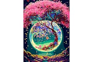 AIRDEA Árbol Encantado Pintar por Numeros Adultos, DIY Pintura por Numeros Adultos, Luna Mística Paint By Numbers Adult Pintura al óleo de Lienzo con Pinceles Pigmento Acrílico 30x40 cm (Sin Marco)