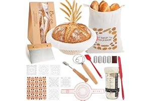 35-delat surdeg startset, bröd bakning tillbehör jäskorgar set med 23 cm rund jäskorg, surdeg glas, brödkniv, bakmatta för ny