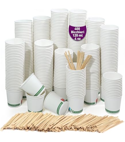 400 Bicchierini Carta Per Espresso Con Palettine Legno - 4 Oz/110 Ml, Ecologici - Foto 6