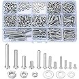 Nuts and Bolts Assortment Kit, M3, M4, M5 Carbon Steel Screws, Bolts, Nuts, Washers, with Storage Case