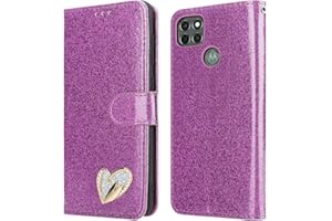 iPEAK For Motorola Moto G9 Power Case Shiny Leather Bling Glitter Book Flip Stand Card Wallet Cover For Moto G9 Power Phone (Purple)