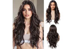 OUFEI Perruque Noire Ombrée Brun Foncé pour Femme - Perruque Longue Et Bouclée Cheveux Synthétiques Résistante à La Chaleur - Perruque pour Fête, Quotidien, Cosplay