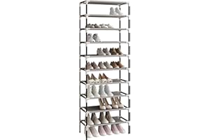 AcornFort® S-115 Black 10 Tiers Shoe Storage Rack Organiser Shelf Hold Stand for 30 Pairs Shoes, Extra Sturdy Design Using 16mm Thickened Tubes