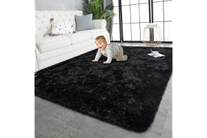 TWINNIS Super Soft Shaggy Rugs Fluffy Carpets, 5x8 Feet, Indoor Modern Plush Area Rugs for Living Room Bedroom Kids Room Nursery Home Decor, Upgrade Anti-Skid Rectangular Fuzzy Rug, Black