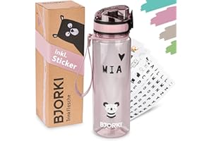 BJORKI® Trinkflasche Kinder auslaufsicher 500ml inkl. BONUS Namenssticker - Ideal für Schule, Kindergarten & Sport - Kohlensäure geeignet - Robuste Wasserflasche für aktive Kids (Pastell Rosa)