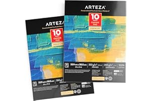 ARTEZA Album con Fogli in Tela per Dipingere 22,9x30,5 centimetri, Set di 2, 100% Cotone, Preparati con Gesso Privo di Acidi e Rilegati a Colla
