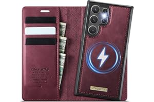 Coverilo Hülle für Samsung Galaxy S25 Ultra 5G, Abnehmbar 2-in-1 Magnetische Premium PU Leder Handyhülle Kabelloses Laden Kartenfach RFID Schutz Standfunktion Klapphülle für Galaxy S25 Ultra – Weinrot