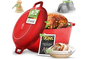 Ottia Pentola in ghisa [incl. cestino per la lievitazione] – Pentola smaltata di alta qualità 26 cm – ideale per cuocere il pane in ghisa, per cuocere il pane, arrosto, stufato, anche per induzione