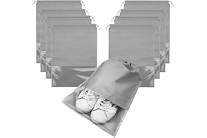 Mezeic 8 PCS Shoe Bags, Large Shoe Storage Bag for Travel Portable Non-Woven Drawstring Shoe Pouch with Transparent Slot Waterproof Dustproof Shoes Packing Organizer for Daily Use and Travel - Grey